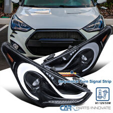 Smoke Fits 2012-2017 Hyundai Veloster Projector Headlights LED Sequential Signal picture