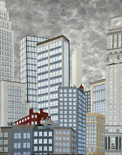 PHILIPPE LEJEUNE STYLE CITY ARCHITECTURE PAINTING CJ G SKYSCRAPERS BUILDINGS ART picture
