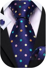 Barry.Wang Men's Tie Set Polka Dot Handkerchief Cufflinks Plaid Fashion Neckties picture
