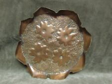 Vintage 1930's Hand Hammered Floral Design Heavy Copper Metal Tray/Dish picture