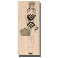 Barbie Doll RUBBER STAMP, Vintage Barbie 60s Toy Swimsuit Glasses Barbie Movie picture