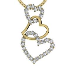Triple Heart Pendant Necklace Round Diamond VVS1 0.60 Ct 14K Yellow Rose Gold picture