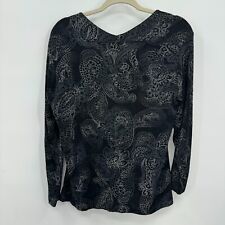 Chico's Travelers Size 2 Womens Large Slinky Knit Black and Gray Detail Top Vtg picture
