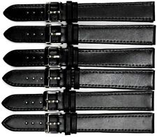 LOT OF 6 Watch Band Flat Leather Plain Black 10,12,14,16,18,20,22,24mm XXL picture