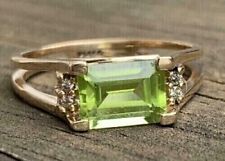 3Ct Emerald Cut Men's Ring 3Ct Lab Created Peridot 14K Yellow Gold Plated picture