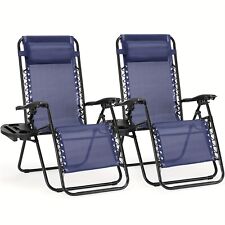 Set of 2 Zero Gravity Lounge Chairs, Outdoor Patio Folding Recliners, Blue picture