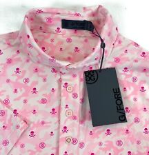 NWT G/FORE Men's Mapped Icon Camo Skull Crossbones Pink Golf Polo Shirt Small picture