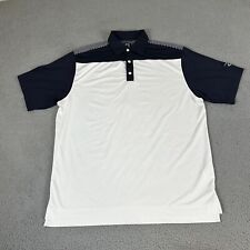 Footjoy Polo Shirt Mens Large White Blue Polyester Stretch Short Sleeve Golf picture