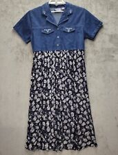 Premier International Empire Denim Dress Womens L Country Floral Embroidered picture