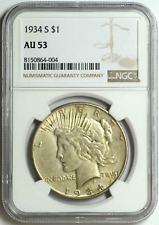1934-S PEACE SILVER DOLLAR NGC AU53 NICE COIN picture