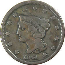 1841 Braided Hair Large Cent F Fine Copper Penny 1c Coin SKU:I12161 picture