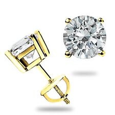 4 Ct Round Cut Moissanite FL/D Stud Earrings 14K Yellow Gold 8mm Screw Back New picture