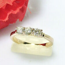 0.75 Ct Certified Natural Moissanite Three Stone Engagement Ring 10K Yellow Gold picture