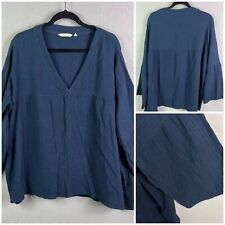 Soft Surroundings Tunic Top Womens 2X Blue Cotton Pullover V Neck Crepe Crinkle picture