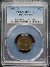 1934-D PCGS MS63 BN Lincoln cent DDO, FS-101, Doubled die obverse, Choice BU picture