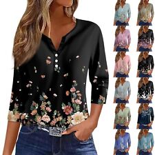 Women's Print Button 3/4 Sleeve Daily Weekend Fashion Basic V-Neck Regular Top picture