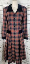 Vintage Laura Ashley Plaid Button Dress US8 Velvet Trim Great Britain Wool Blend picture