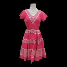 Vintage Pink & Silver DeLoris 50s 60s Square Dancing Patio Dress Circle Skirt XS picture