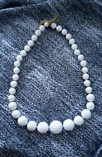 Vintage Opaque White Ribbed Acrylic Bead Necklace, Costume Jewellery Making Art picture