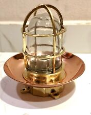 Maritime Ship Salvaged Vintage Brass Bulkhead Ceiling Light With Copper Shade picture