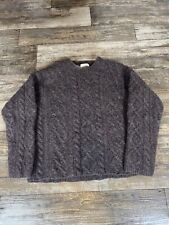 Vintage J Crew 100% Wool Hand Knit Sweater Mens L Fisherman Style Cable Brown picture