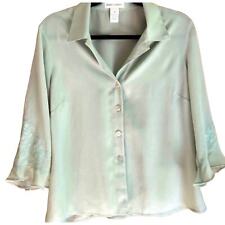 Draper’s & Damon’s Green Vintage Button-Up Blouse embroidered Mother of Pearl picture