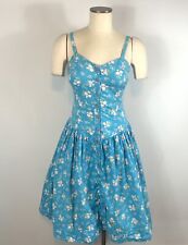 Vintage 80's Starina India Cotton Floral Boho Midi Sun Dress Fit n' Flare Button picture