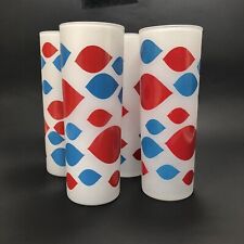 Vintage Dairy Queen Tumblers Frosted Glasses Set of 4 Red and Blue High Ball MCM picture