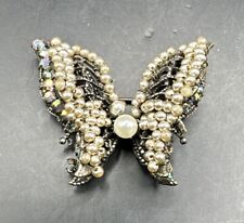 Vintage Signed Miriam Haskell Brooch Pin Gold Tone Butterfly  w/ Pearls J52 picture
