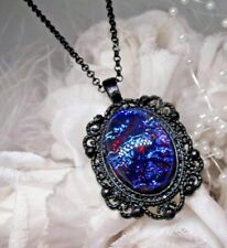 red jewelry BLACK RARE BLUE FIRE OPAL CRYSTAL DRAGONS BREATH GOTHIC NECKLACE picture