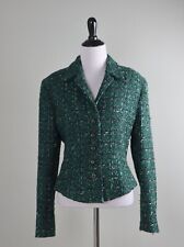 CARLISLE $498 Green Textured Fringe Tweed Wool Structured Jacket Top Size 8 picture