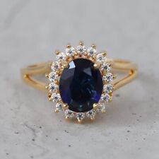 3Ct Oval Cut Lab-Created Sapphire Women Halo Wedding Ring 14k Yellow Gold Over picture