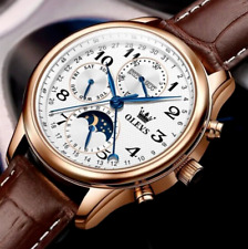 OLEVS Automatic Mechanical Watch Men Moon Phase Waterproof Leather Strap Men's picture