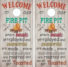 Welcome Fire Pit Camp Wood cornhole Skin Wrap Decal Set w/  FREE Lamination picture