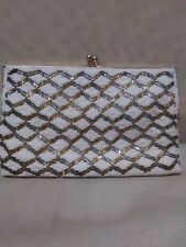 Vintage White Beaded Silver And Gold Diamond Pattern Purse Clutch picture