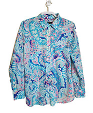 Talbots Womens Cotton Button Up Shirt Size L Colorful Floral Paisley Lightweight picture
