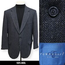 TOWNCRAFT VINTAGE TWEED mens blue herringbone sport coat suit jacket blazer 48 R picture