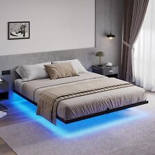 Floating Queen Size Bed Frame with LED Light Metal Platform Bed Easy to Assemble picture