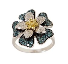 QVC Affinity 0.50cttw Colored Diamond Sterling Silver Bold Flower Ring Size 5 picture