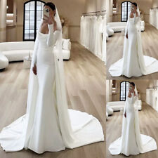 Mermaid Satin Wedding Dresses with Detachable Train Long Sleeves Bridal Gowns picture