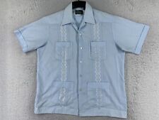 VINTAGE Haband Shirt Men Large Blue Guayabera Button Up Polyester Blend READ picture
