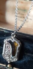 Antique Vintage Victorian 1890-s Silver Glass Pendant on Modern 20 inch Chain. picture