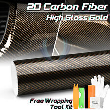 2D Carbon Fiber High Glossy Black Gold Vinyl Wrap Sticker Air Release Sheet Film picture