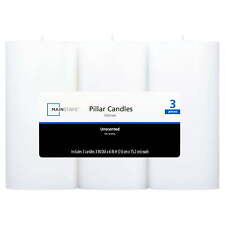 White Unscented Pillar Candles, 3-Pack, 3x6 inches, 3