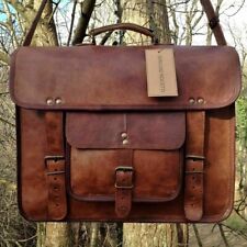Genuine Vintage Brown Leather Messenger Shoulder Laptop Bag Briefcase New Men's picture