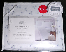 NEW The Farmhouse By Rachel Ashwell 4 Pc King Sheet Set Blue Flowers Floral picture