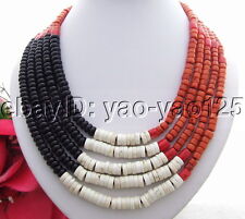 4 rows red coral black onyx white turquoise necklace 18