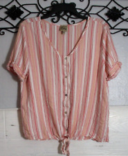Como Vintage Women's Top Size XL Short Sleeve Multicolored Striped V Neck picture