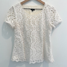 Talbots Lace Blouse Shirt Top Womens 4 White Short Sleeve Lined picture