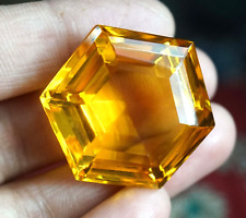 Certified Natural 98.40 Ct Hexagon Cut Yellow Citrine Brazilian Loose Gemstone picture